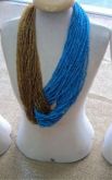 Colar de Mini Miçangas Dourado/Azul-25cm