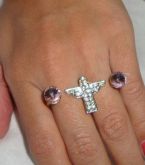 Anel Duplo Cristo/Strass Rosa - Tam. 17